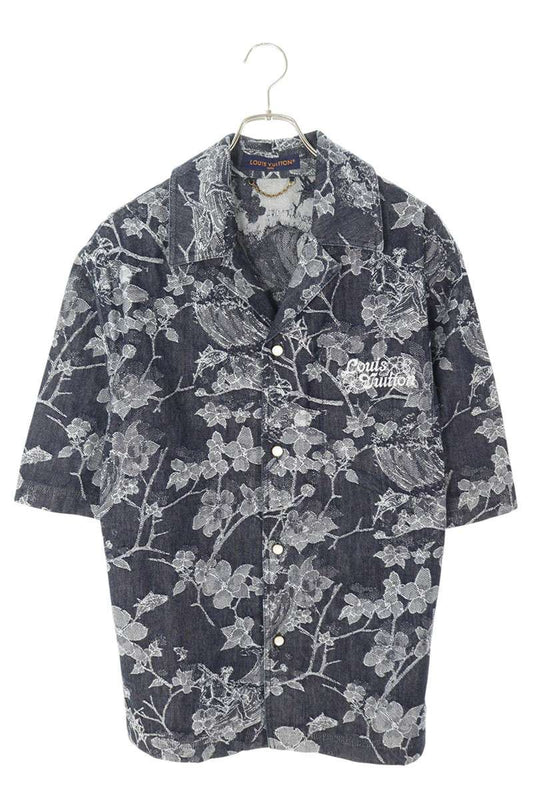 LOUISVUITTON Logo Floral Denim SS Shirt Blue Size M