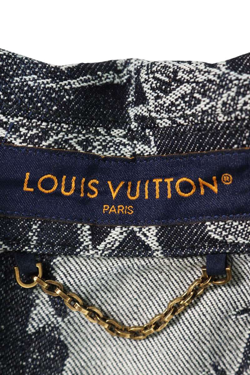 LOUISVUITTON Logo Floral Denim SS Shirt Blue Size M