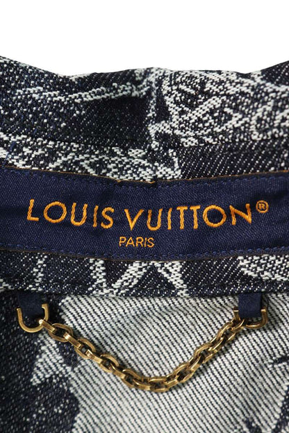 LOUISVUITTON Logo Floral Denim SS Shirt Blue Size M