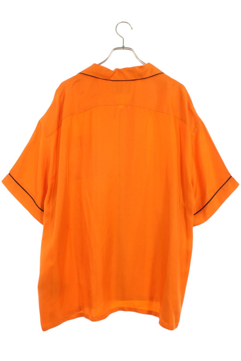 PRADA Logo Print Silk Short Sleeve Shirt Orange Size M