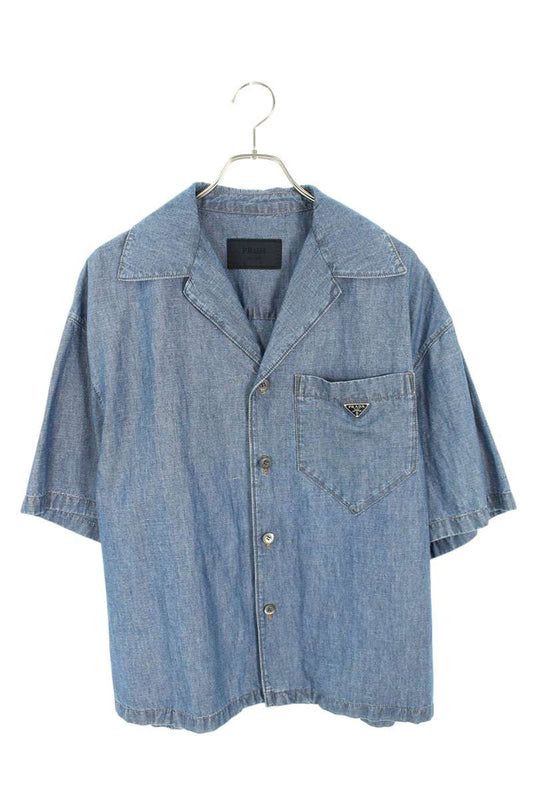 PRADA Triangle Plate Chambray Shirt Indigo Size S