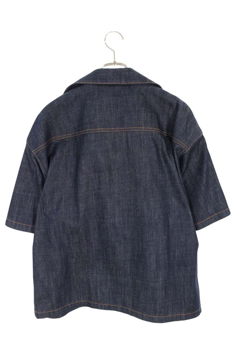 PRADA Triangle Plate Denim Short Sleeve Shirt Indigo Size M