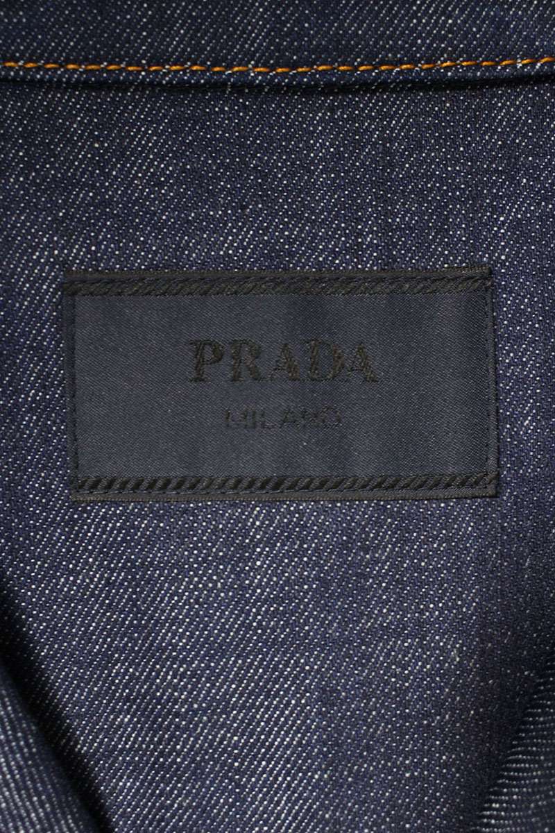 PRADA Triangle Plate Denim Short Sleeve Shirt Indigo Size M