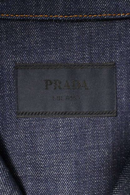 PRADA Triangle Plate Denim Short Sleeve Shirt Indigo Size M