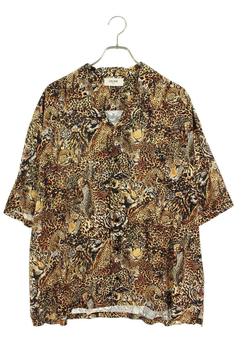 CELINE Leopard Print Rayon Short Sleeve Shirt Size XXL
