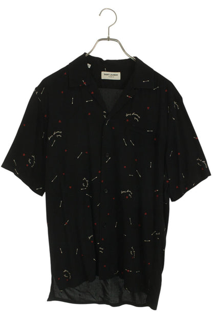 Saint Laurent Paris 21SS Print Short Sleeve Shirt Black Size 36