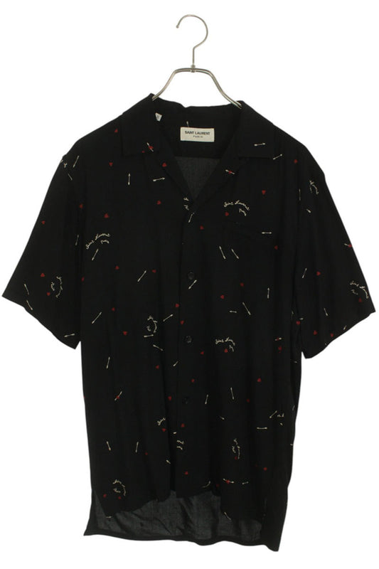 Saint Laurent Paris 21SS Print Short Sleeve Shirt Black Size 36