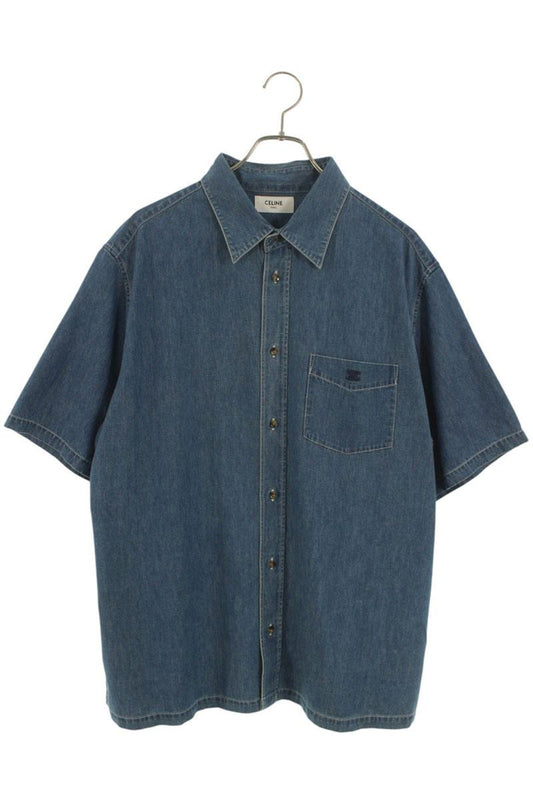 CELINE 25AW Cotton Denim Short Sleeve Shirt Blue Size L