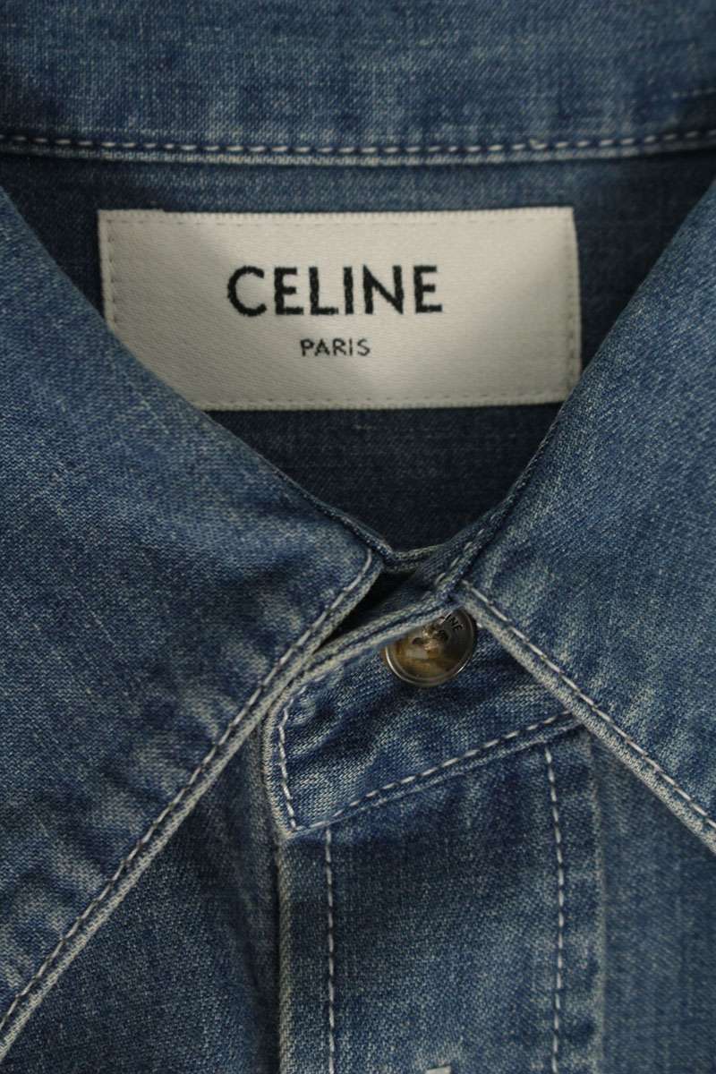 CELINE 25AW Cotton Denim Short Sleeve Shirt Blue Size L