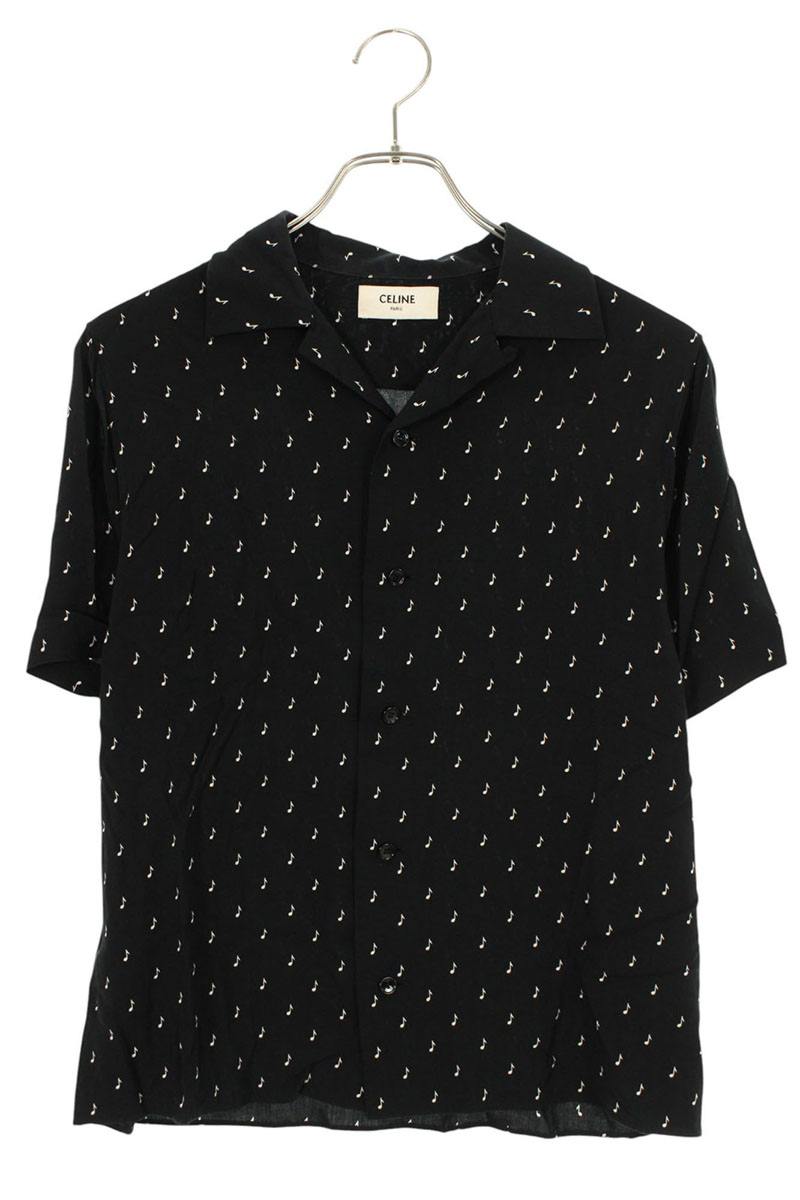 CELINE Music Note Viscose Short Sleeve Shirt Black Size XXL