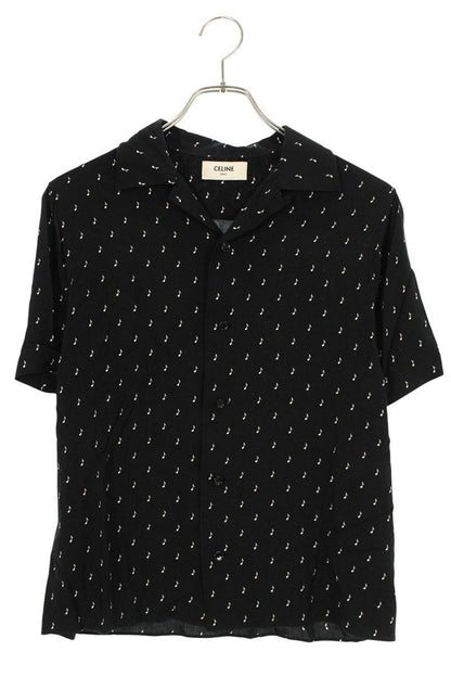 CELINE Music Note Viscose Short Sleeve Shirt Black Size XXL