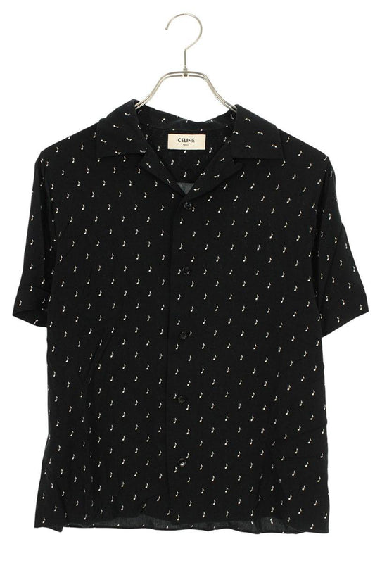 CELINE Music Note Viscose Short Sleeve Shirt Black Size XXL