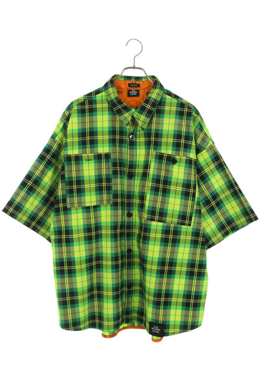 S.R. STUDIO Check Short Sleeve Shirt Green Black Size L