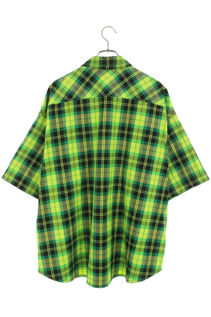S.R. STUDIO Check Short Sleeve Shirt Green Black Size L