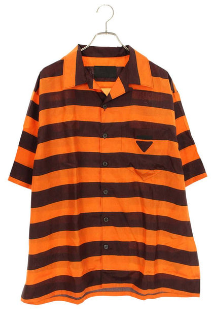 PRADA Border Silk Triangle Patch SS Shirt Orange Size XXL