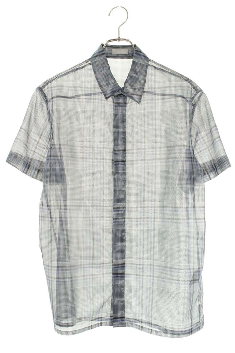 DIOR Nylon Sheer Check Short Sleeve Shirt Blue Size XXL