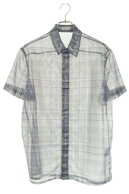 DIOR Nylon Sheer Check Short Sleeve Shirt Blue Size XXL