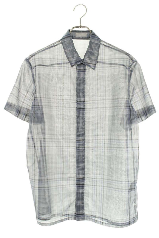 DIOR Nylon Sheer Check Short Sleeve Shirt Blue Size XXL