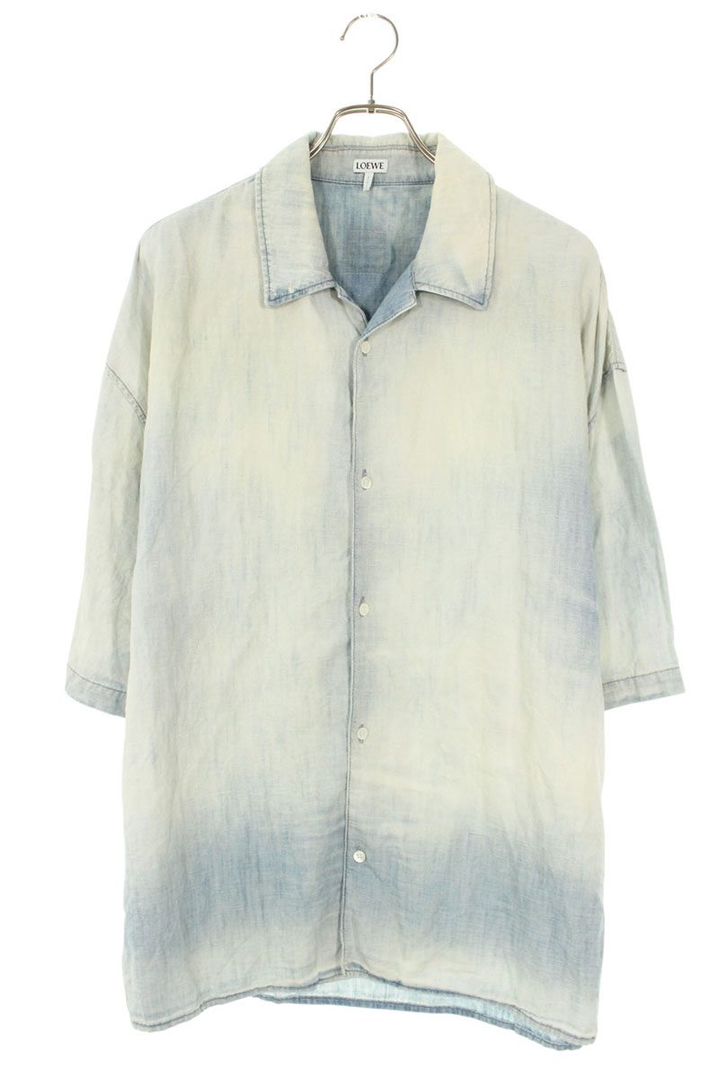 LOEWE Cotton Linen Short Sleeve Shirt Blue Size XXS