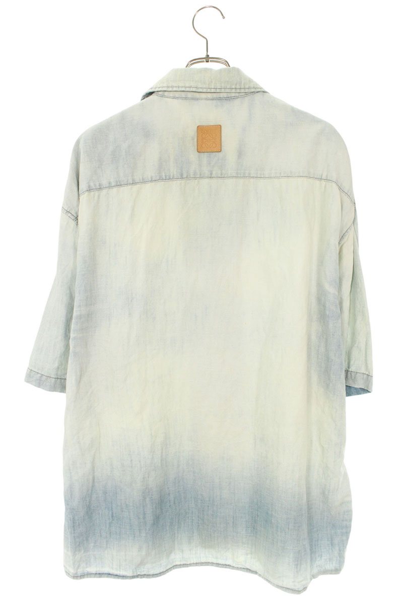 LOEWE Cotton Linen Short Sleeve Shirt Blue Size XXS