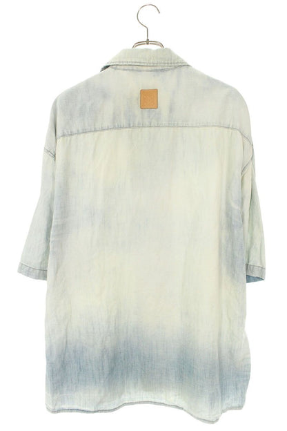 LOEWE Cotton Linen Short Sleeve Shirt Blue Size XXS