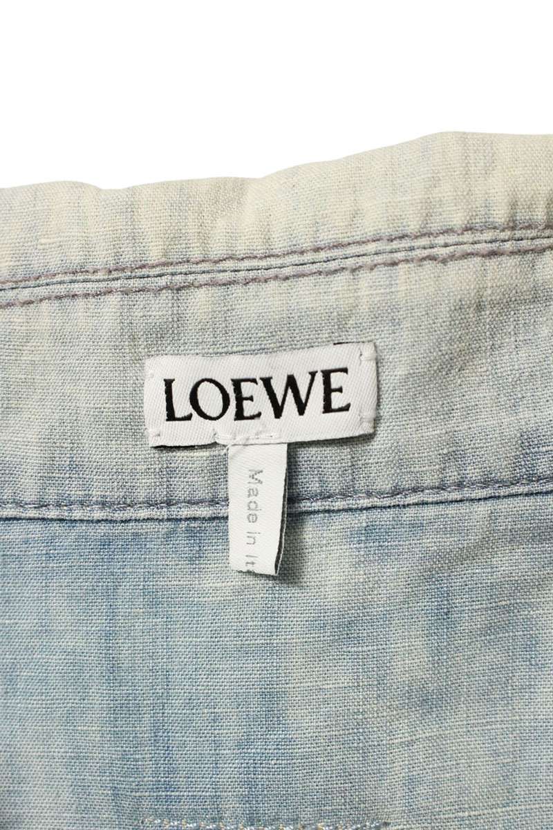 LOEWE Cotton Linen Short Sleeve Shirt Blue Size XXS