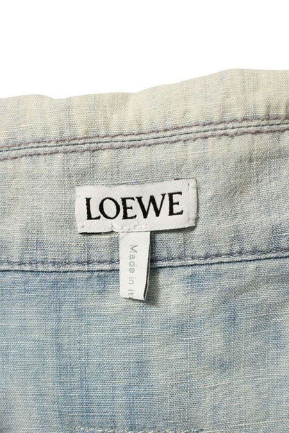 LOEWE Cotton Linen Short Sleeve Shirt Blue Size XXS