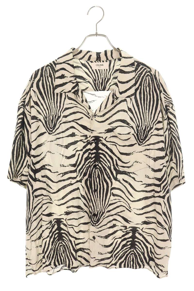 CELINE Rayon Zebra Print Short Sleeve Shirt Multi Size XXS