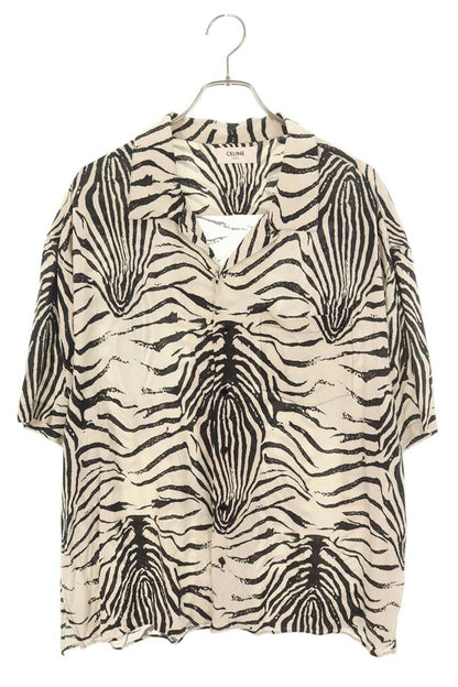 CELINE Rayon Zebra Print Short Sleeve Shirt Multi Size XXS
