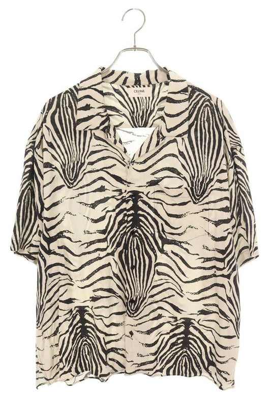 CELINE Rayon Zebra Print Short Sleeve Shirt Multi Size XXS