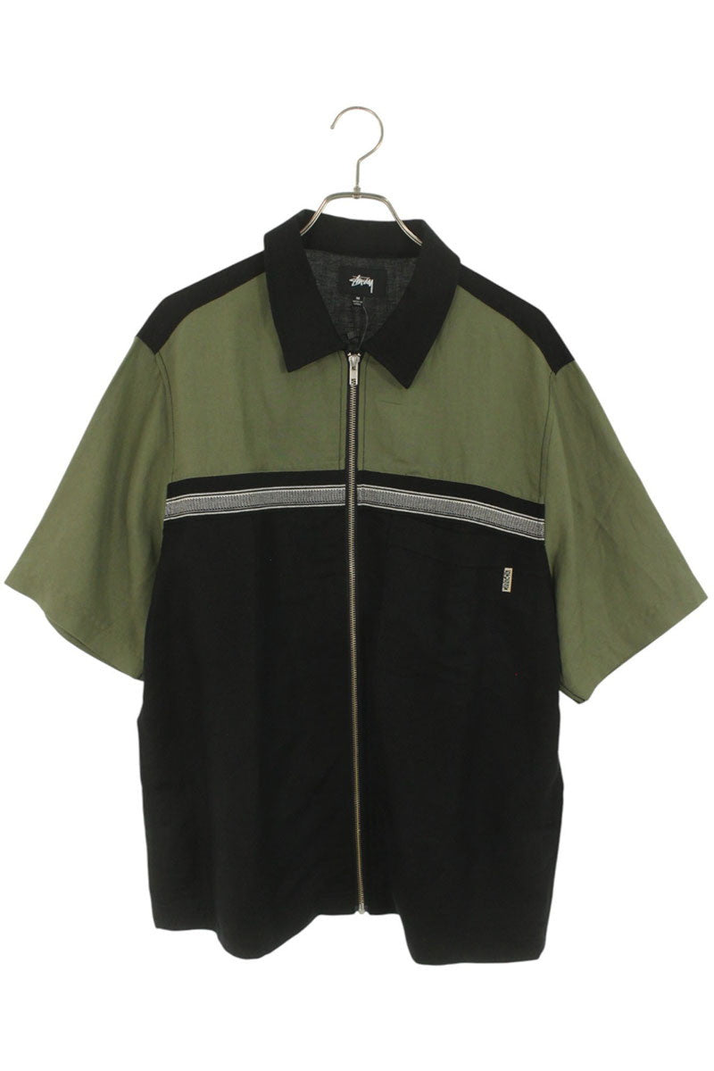 STUSSY Linen Blend Zip-Up Short Sleeve Shirt Size M