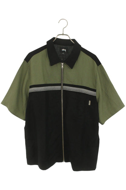 STUSSY Linen Blend Zip-Up Short Sleeve Shirt Size M
