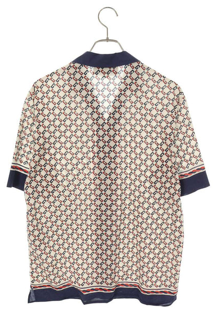GUCCI All-Over Design Cotton Short Sleeve Shirt White Size S