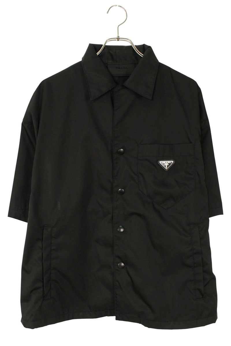 PRADA Re-Nylon Triangle Plate S/S Shirt Black Size M
