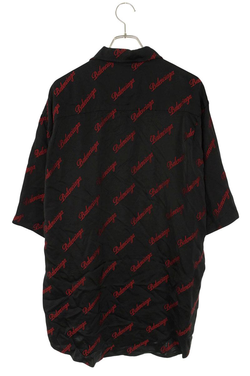 Balenciaga Logo All-Over Print Short Sleeve Shirt Black x Red Size 36