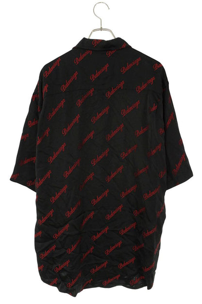 Balenciaga Logo All-Over Print Short Sleeve Shirt Black x Red Size 36
