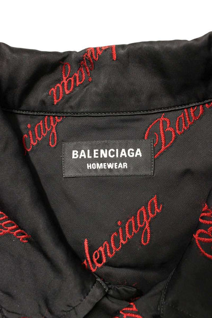 Balenciaga Logo All-Over Print Short Sleeve Shirt Black x Red Size 36