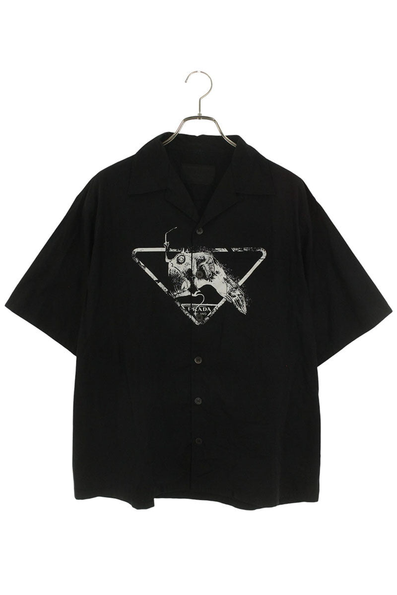 PRADA Cotton Triangle Logo Print Short Sleeve Shirt Size L