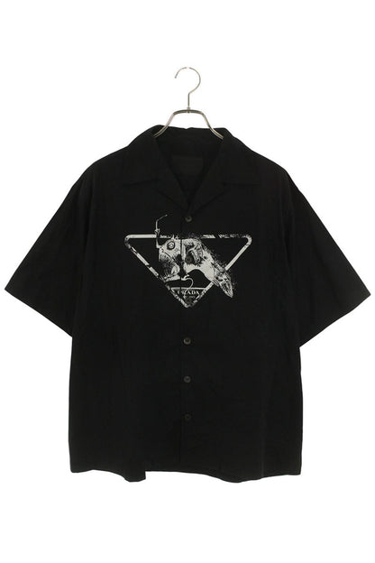 PRADA Cotton Triangle Logo Print Short Sleeve Shirt Size L
