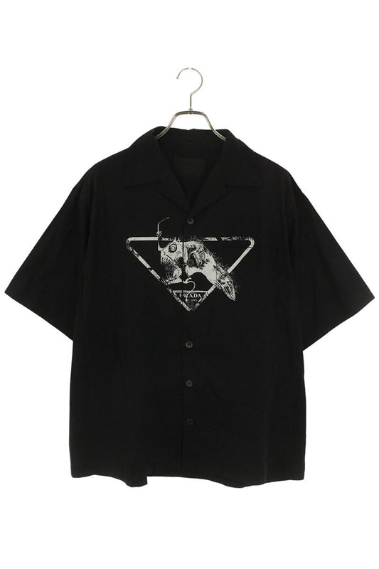 PRADA Cotton Triangle Logo Print Short Sleeve Shirt Size L