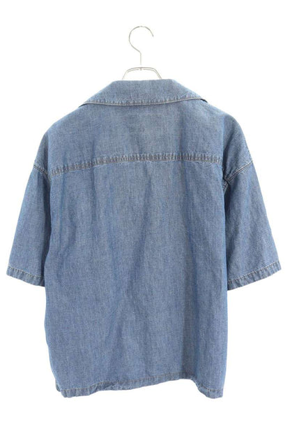 PRADA Triangle Logo Plate Chambray S/S Shirt Blue Size M
