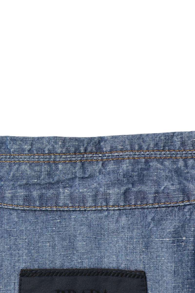 PRADA Triangle Logo Plate Chambray S/S Shirt Blue Size M