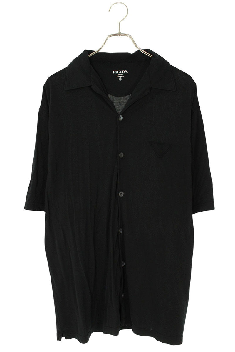 PRADA Triangle Patch Pique S/S Shirt Black Size XL