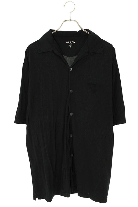 PRADA Triangle Patch Pique S/S Shirt Black Size XL