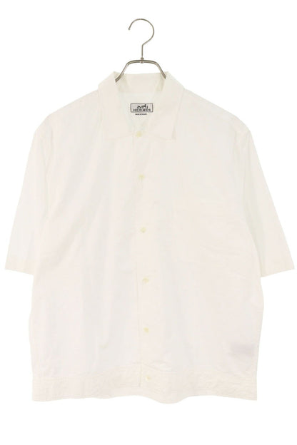 Hermes All-Over Print Cotton Short Sleeve Shirt White Size 40