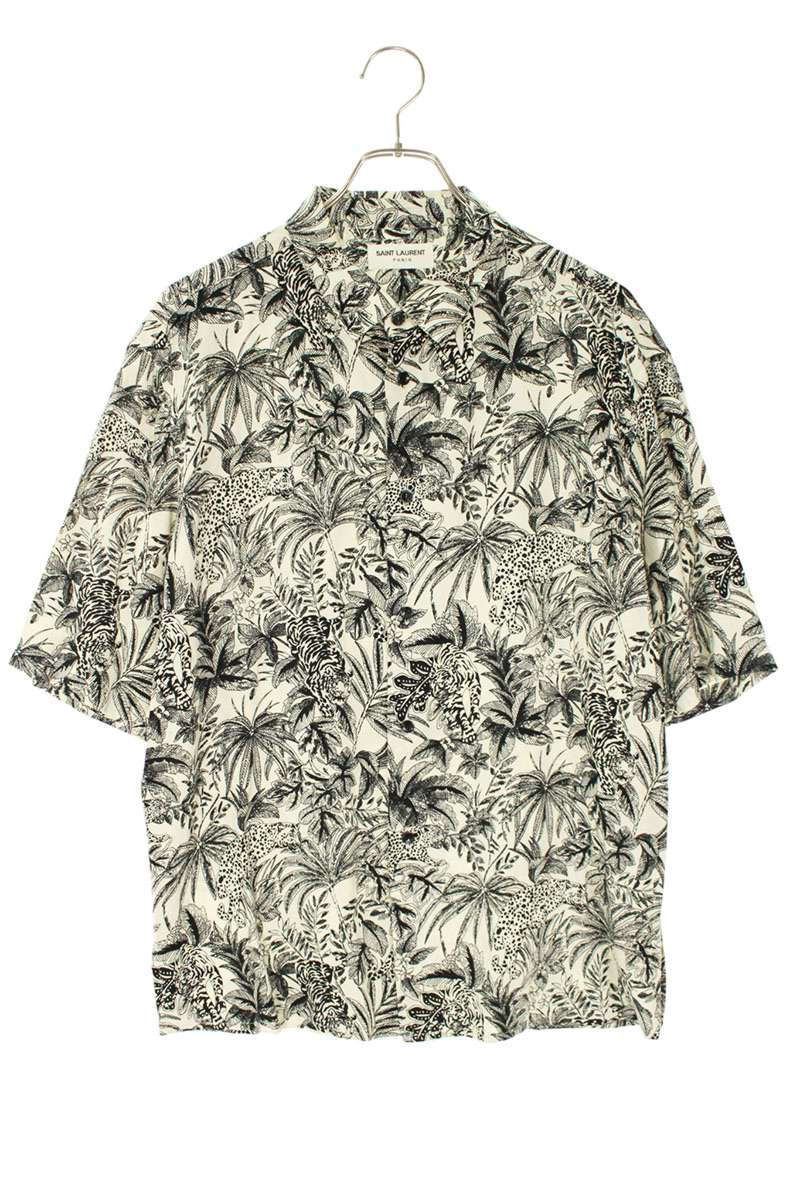 Saint Laurent Paris All-Over Print Short Sleeve Shirt White x Black Size 39