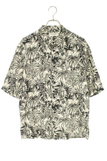 Saint Laurent Paris All-Over Print Short Sleeve Shirt White x Black Size 39