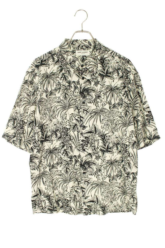Saint Laurent Paris All-Over Print Short Sleeve Shirt White x Black Size 39