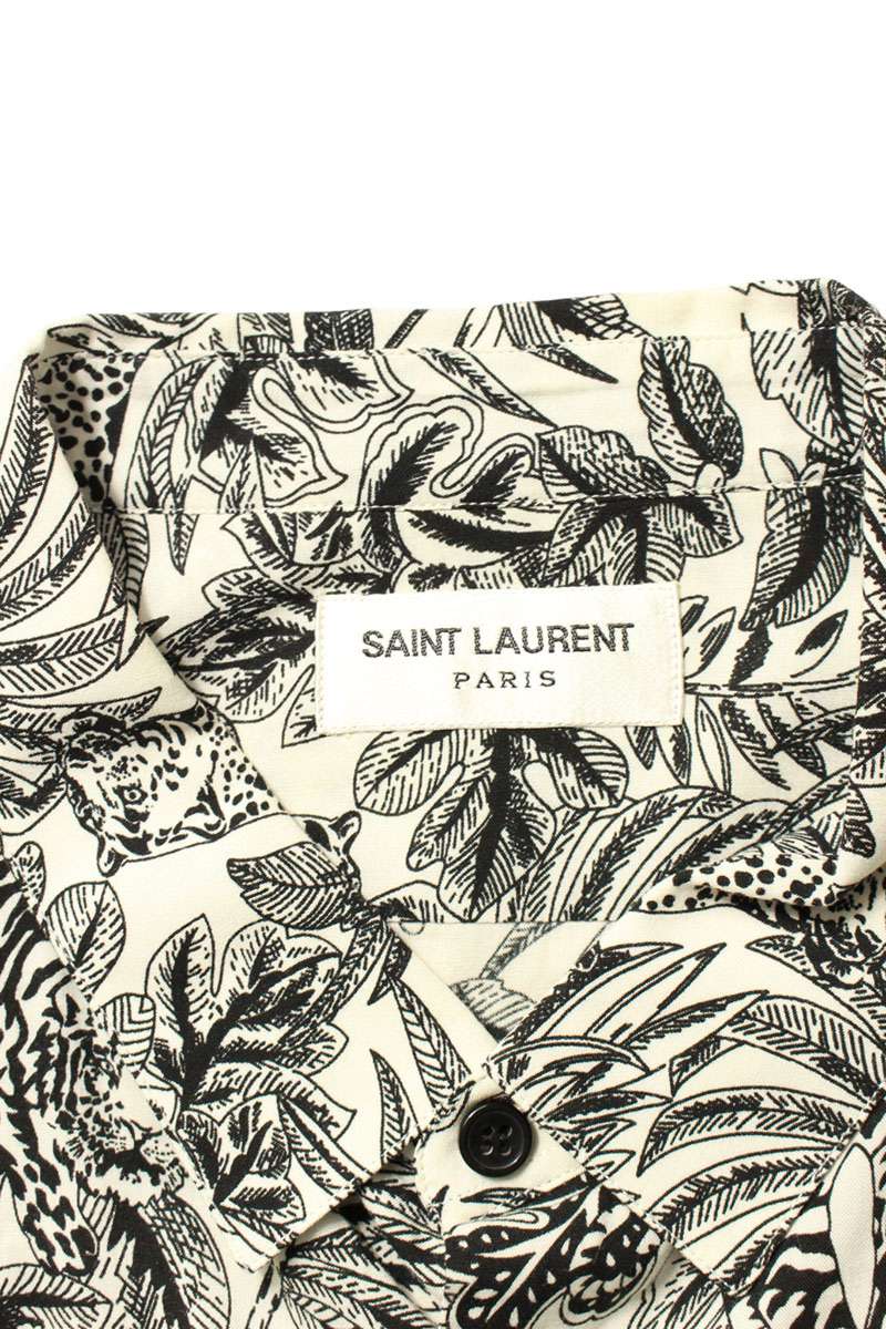 Saint Laurent Paris All-Over Print Short Sleeve Shirt White x Black Size 39