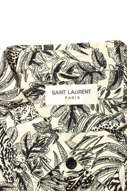 Saint Laurent Paris All-Over Print Short Sleeve Shirt White x Black Size 39